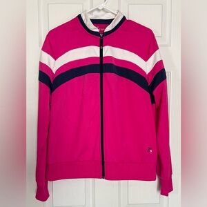 Actra Women's Fuchsia Track Training Zip-up Jacket White and Navy Stripes XL